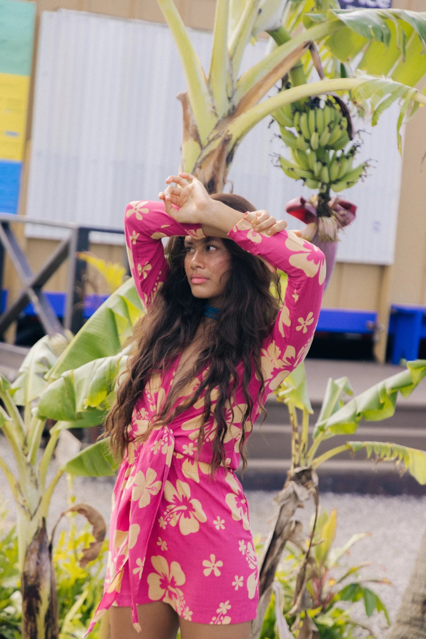 Mini Kaya Dress - Raspberry & Cream