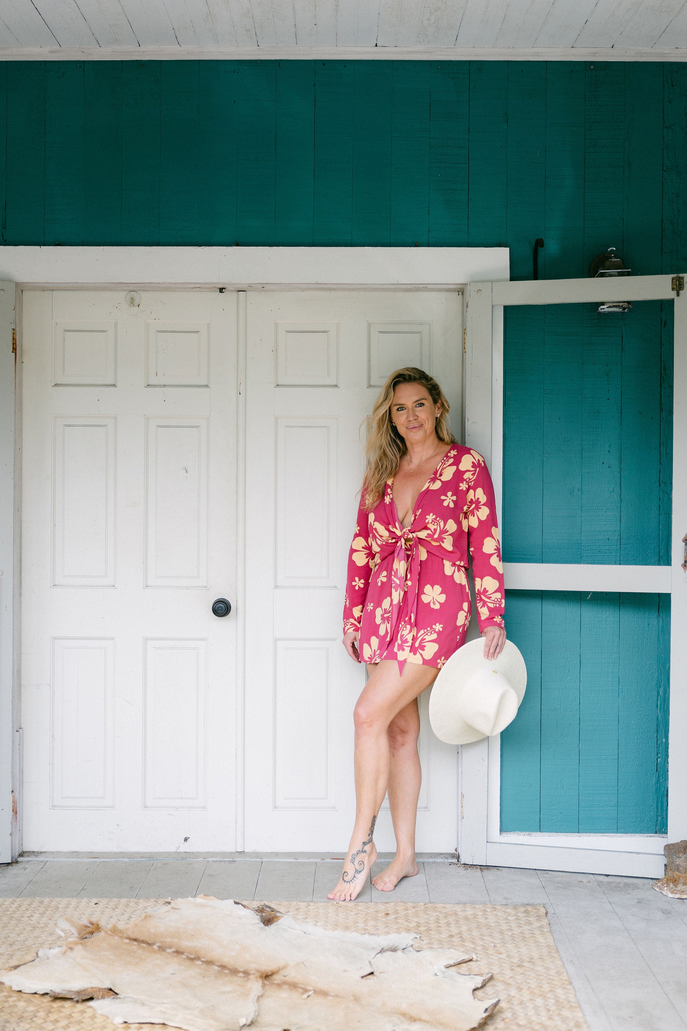 Mini Kaya Dress - Raspberry & Cream